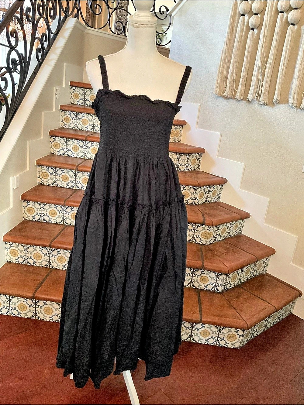ASOS Black Smocked Maxi Dress Size 12 Like New